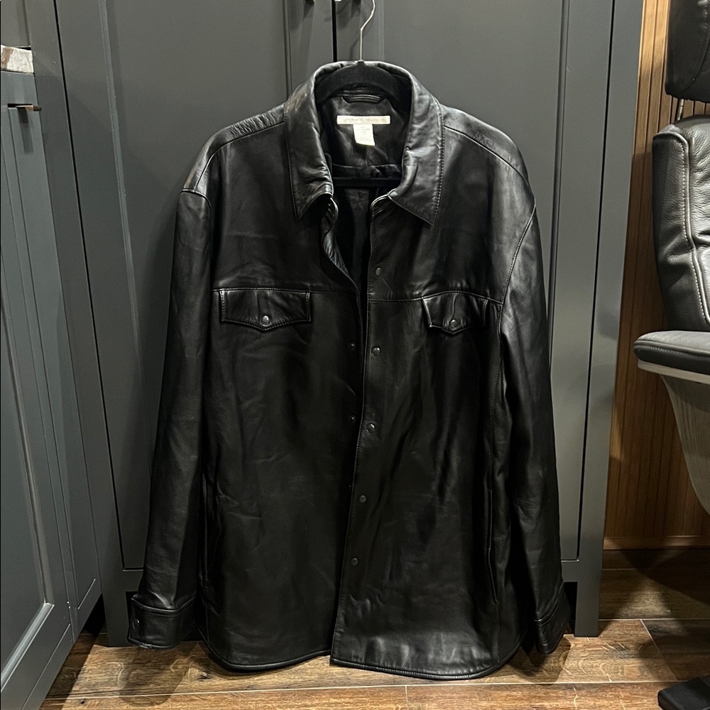 Perry Ellis Black Leather Shirt Jacket